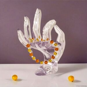 Casual Modern Orange and Green White Pearlescent Glass Beaded Stretch Bracelet